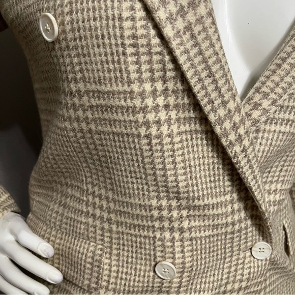 Austin Reed Wool Blend Tan Houndstooth Unisex Blazer Sz-XL - Picture 9 of 12